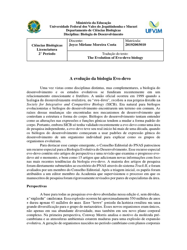 (TRADUÇÃO) The Evolution of Evo-Devo Biology | PDF
