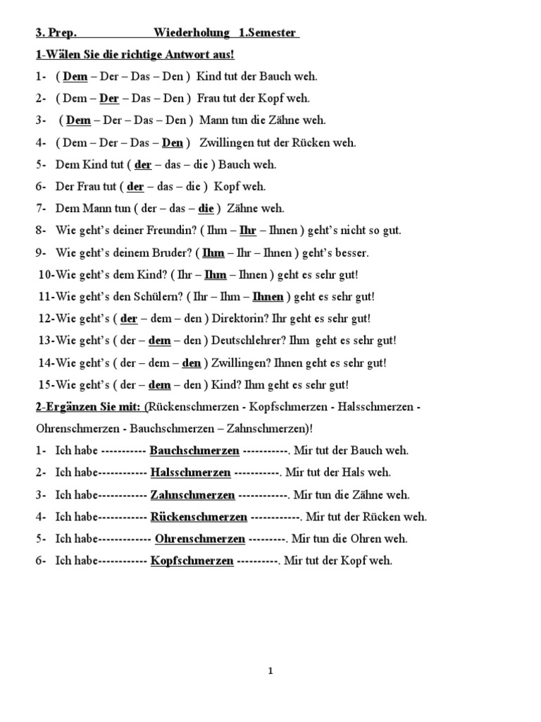 Final Revision 1.term 3.prep. German Questions | PDF