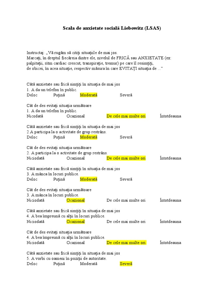 Scala de Anxietate Socială Liebowitz | PDF