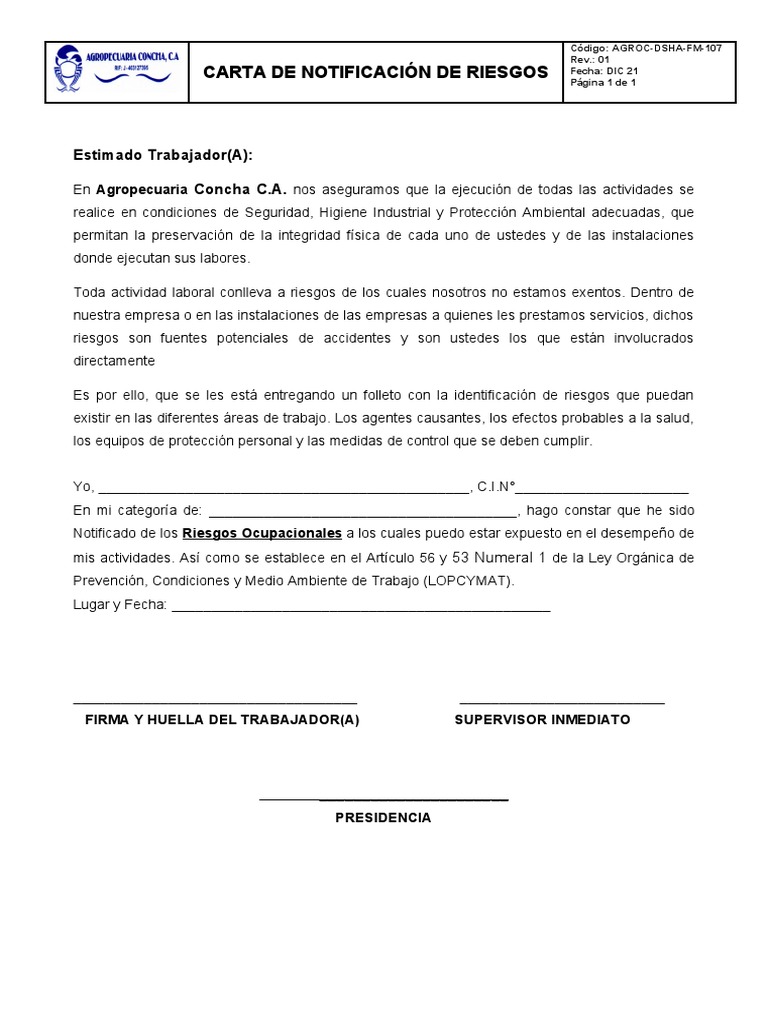Fm 107 carta de notificacion de riesgo pdf