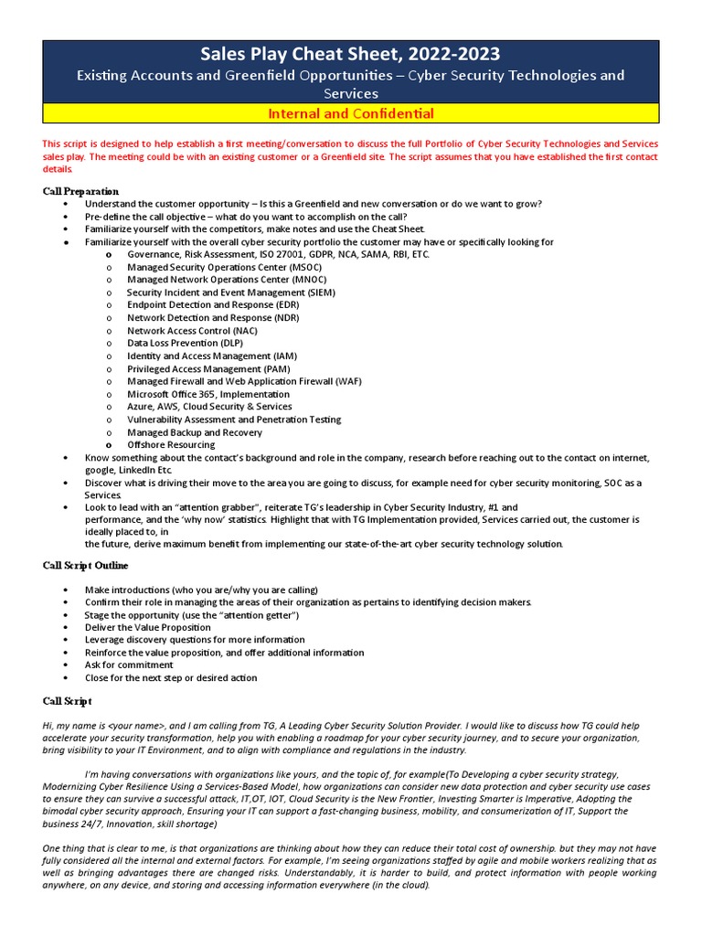 Cyber Security Sales Play Cheat Sheet | PDF | Security | Computer Security