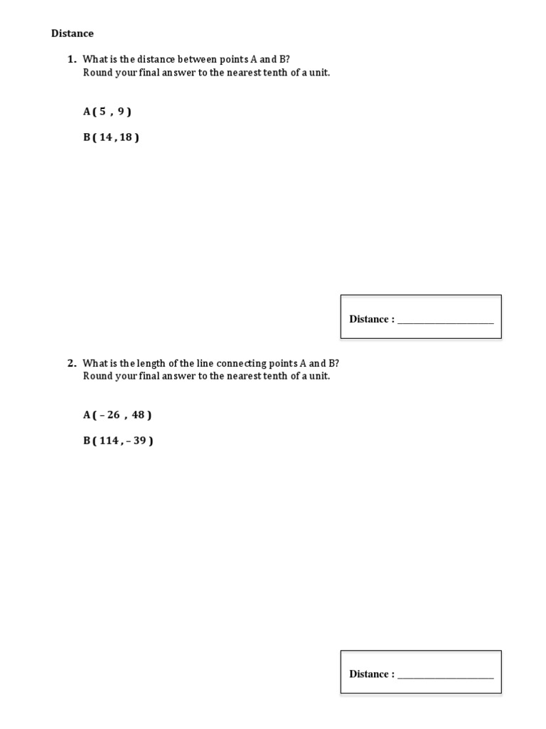 Distance Formula Practice Problems PDF