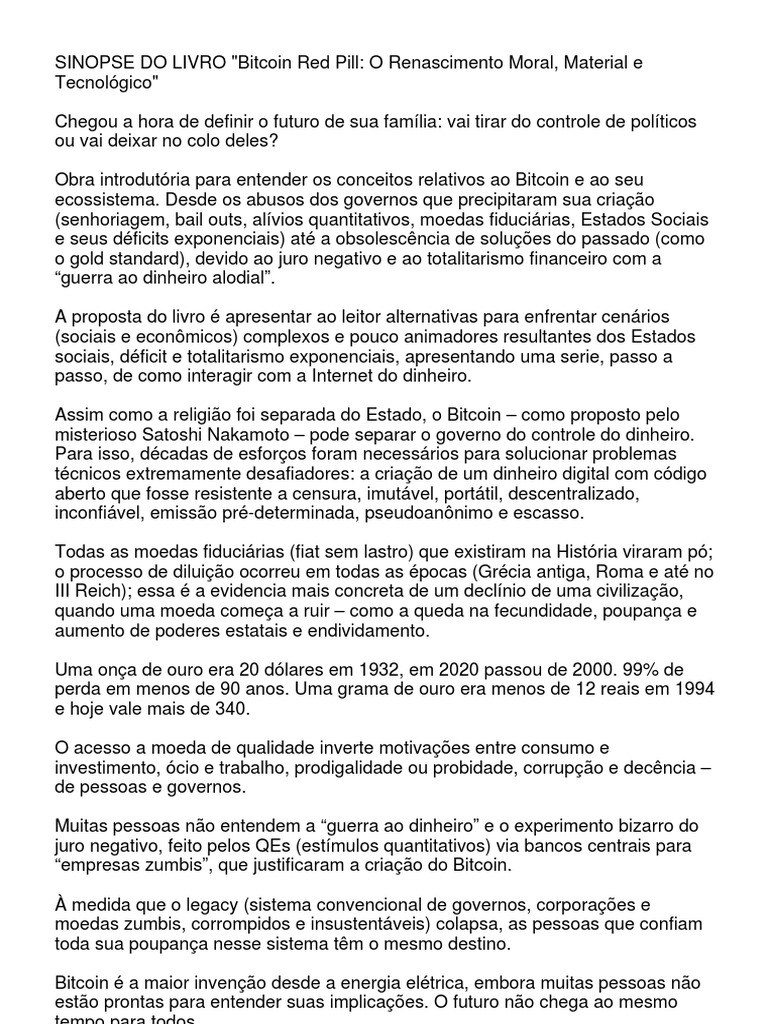 Bitcoin Red Pill - O Renascimento Moral, Material e Tecnológico | PDF |  Política | Ciências Sociais