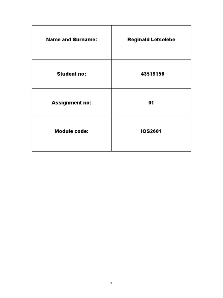 Assignment 01 IOS2601 | PDF