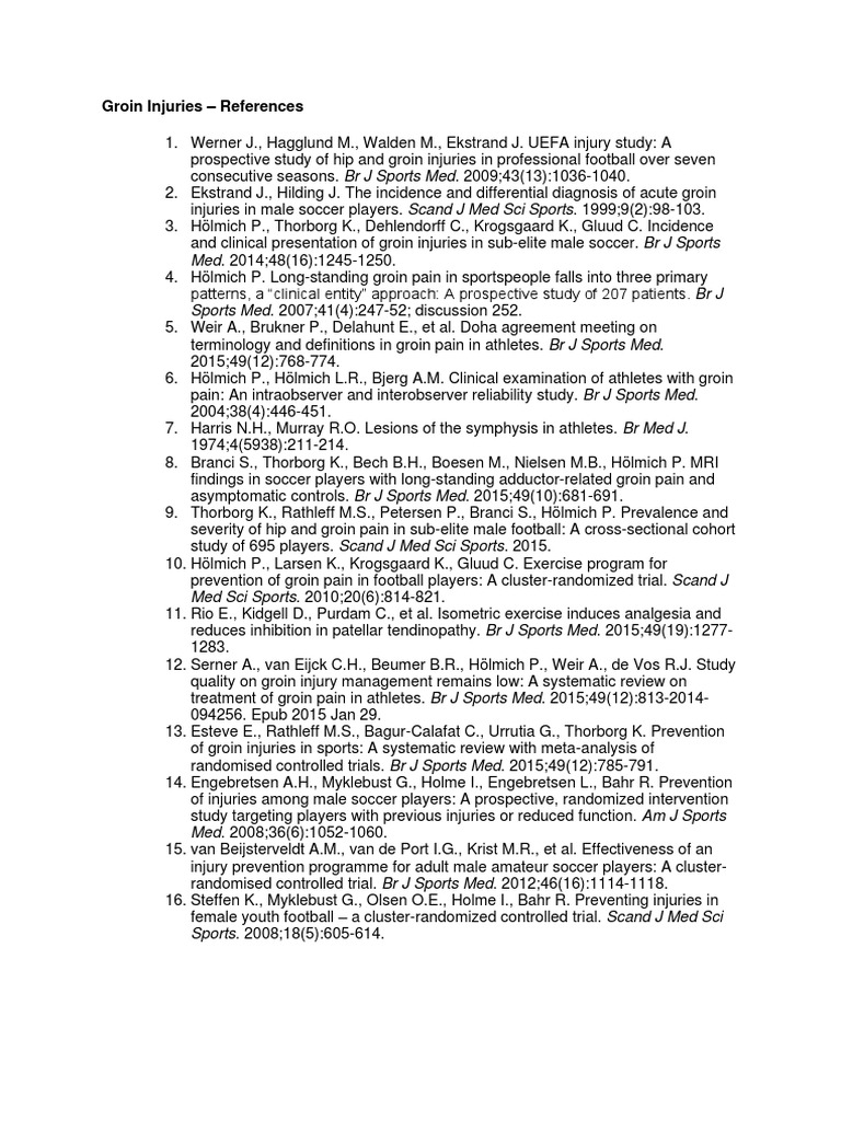 Groin Injuries References | PDF | Epidemiology | Health Care
