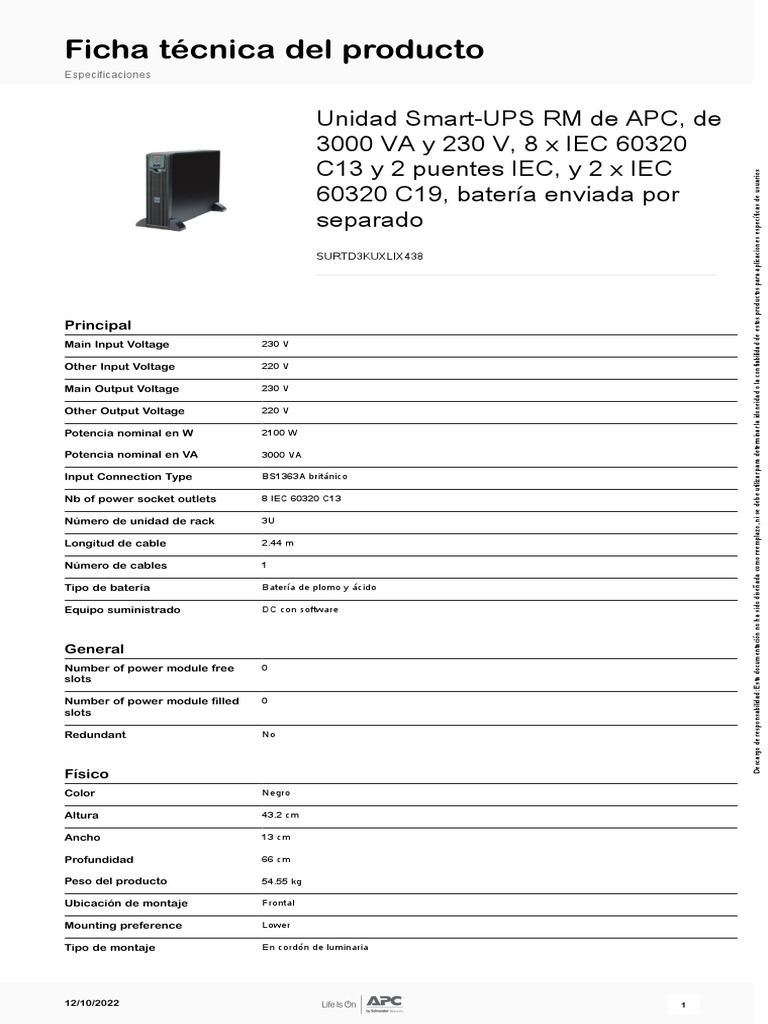 UPS Industrial - SURTD3KUXLIX438 | PDF