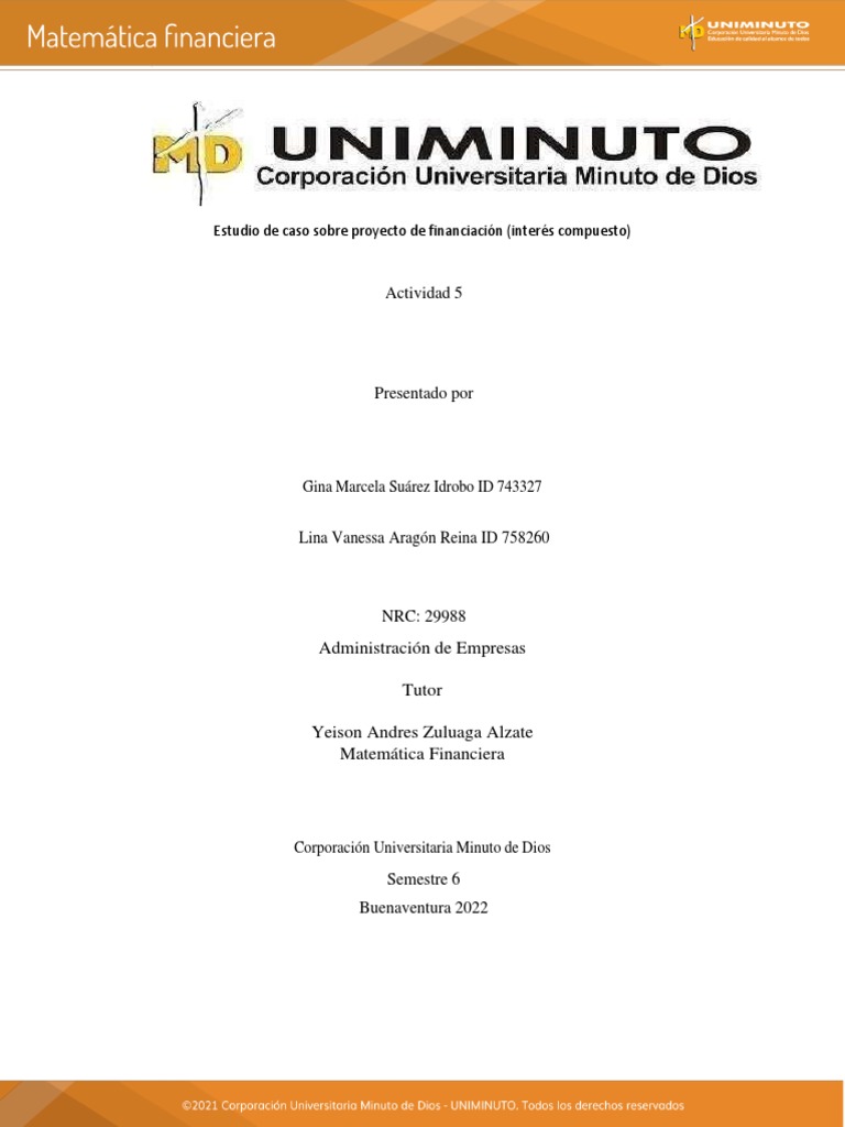 Taller 5 Matematicas Financiera | PDF | Negocios | Finanzas y dinero