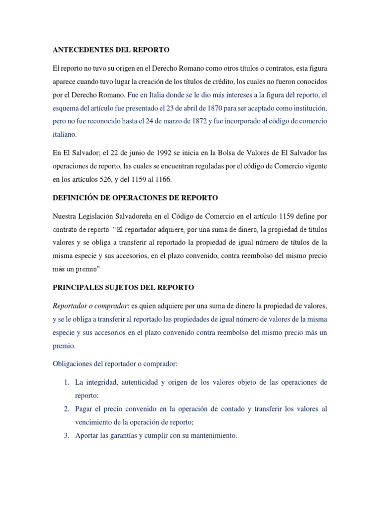 Operaciones de Reporto en El Salvador | PDF