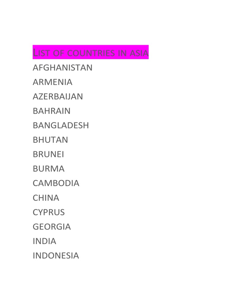 List of Countries in Asia | PDF