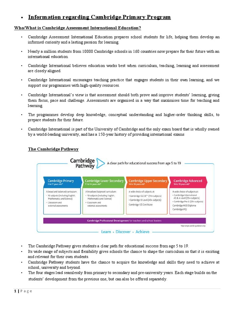 Cambridge Primary Program | PDF | Curriculum | Teaching Method