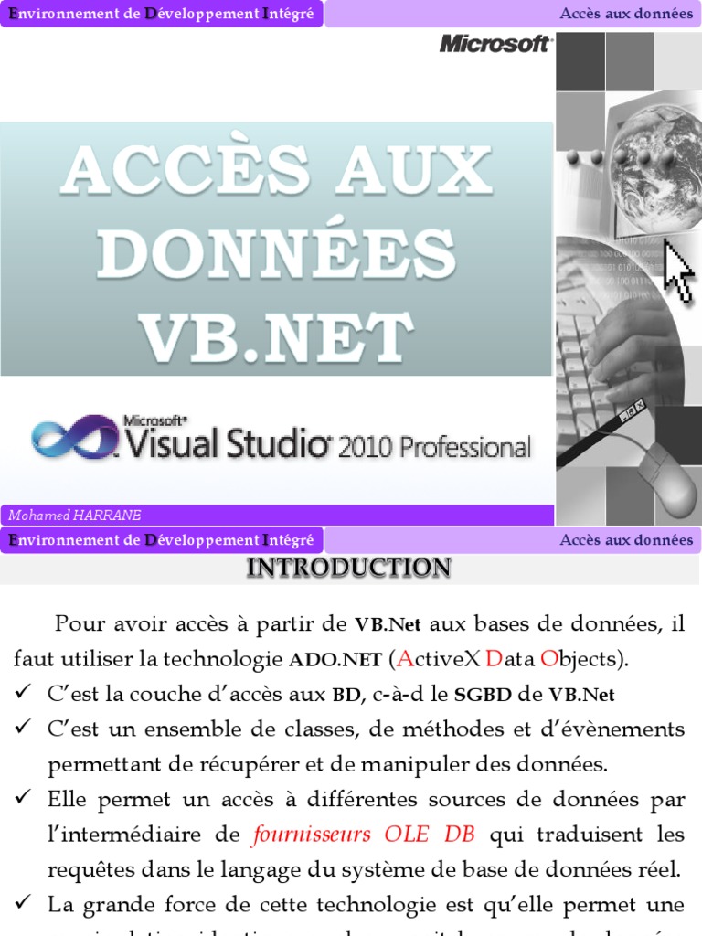 Accès aux données avec VB.NET | PDF | Microsoft Access | Microsoft SQL ...