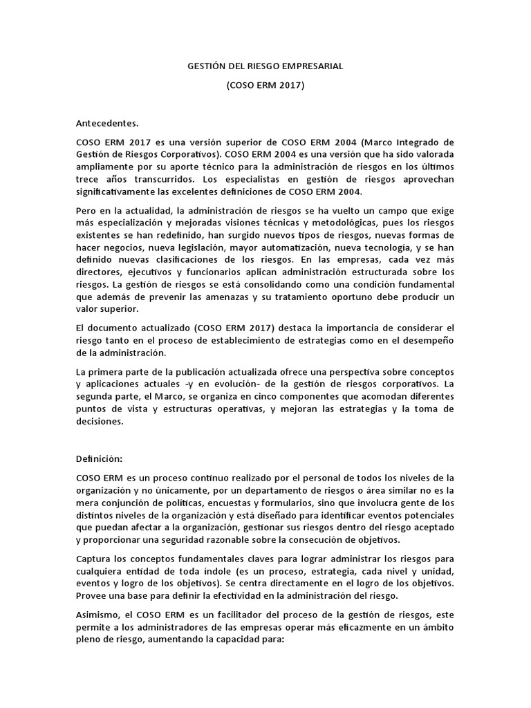 Coso Erm 2017 | PDF | Gestión de riesgos | Planificación
