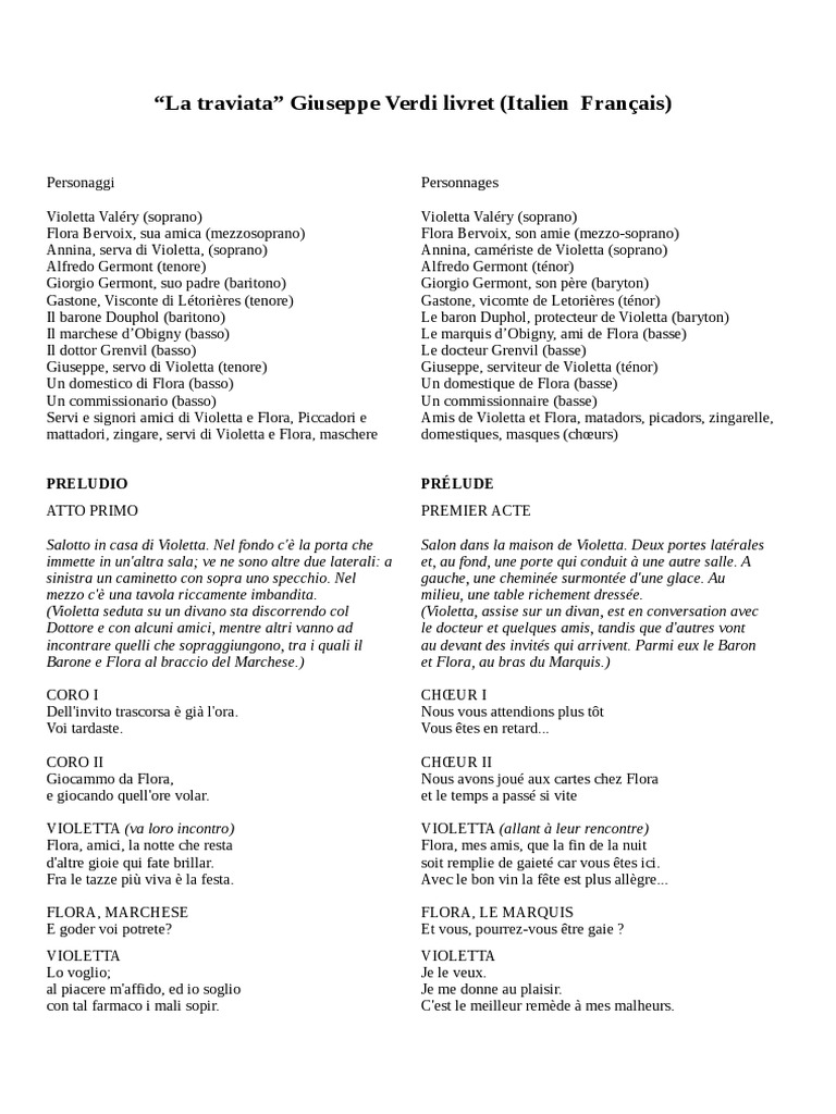 La Traviata Libretto Italian With English Translation