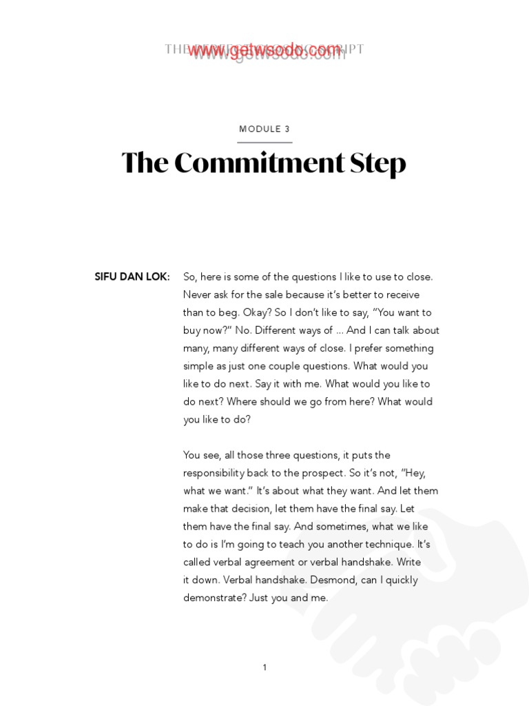 Dan Lok The Perfect Closing Script Module 3 The Commitment Step Pdf