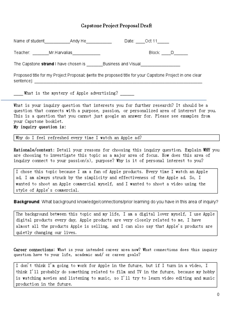 Capstone Project Proposal Draft Student Fillable | PDF | Mentorship ...