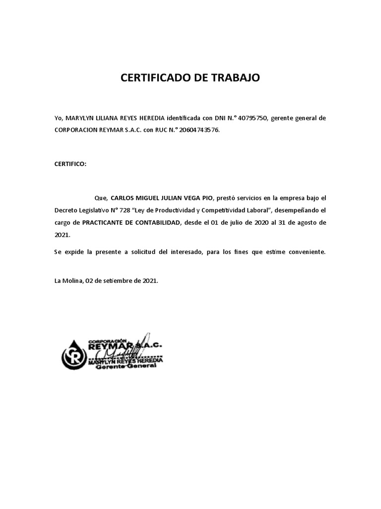 Certificado de Trabajo | PDF
