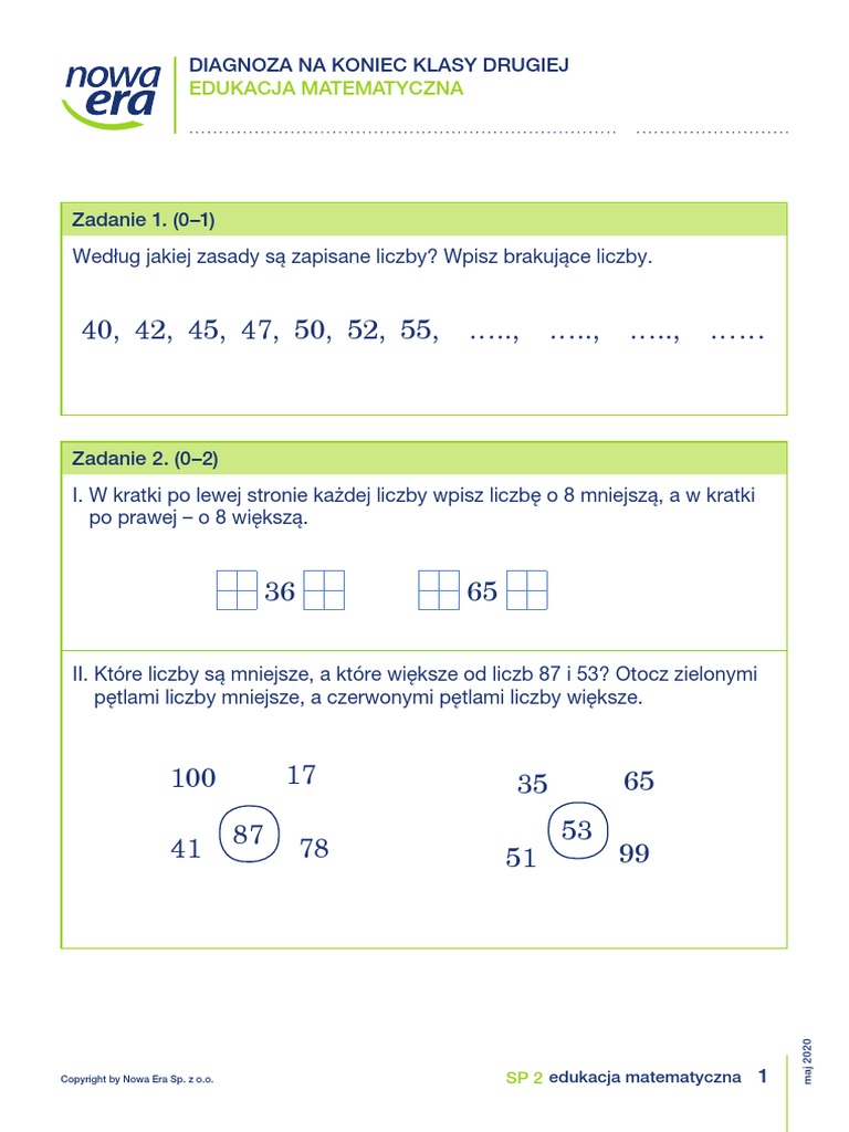 Diagnoza Umiejętności U Progu Klasy 2 Wsip Chomikuj Diagnoza KL - II Matematyka | PDF