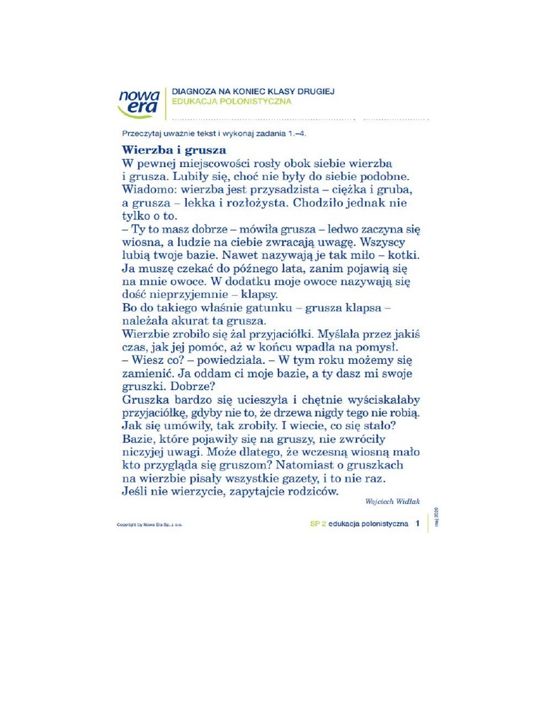 Diagnoza J Polski Klasa 7 Diagnoza - J.pol Klasa 2 Cz1 | PDF