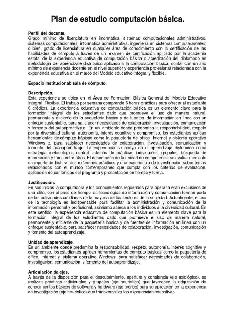 Plan de Estudio en Tecnocomputación | PDF | Archivo de computadora ...