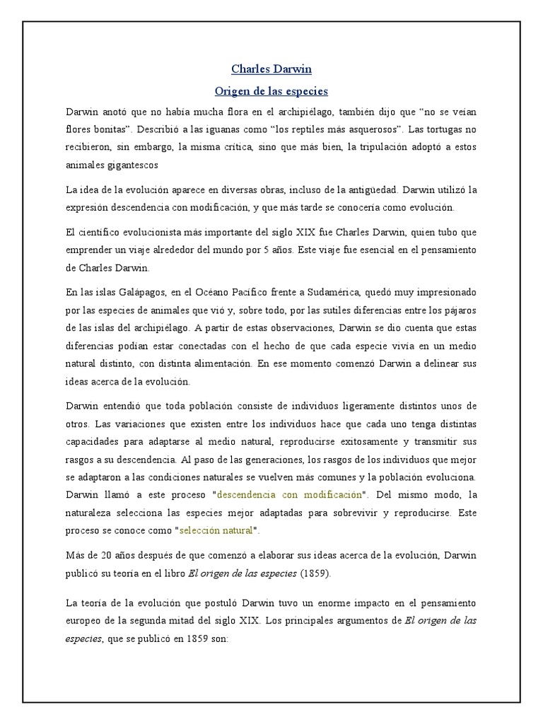 Evolución y selección natural en Darwin | PDF | Evolución | Charles Darwin