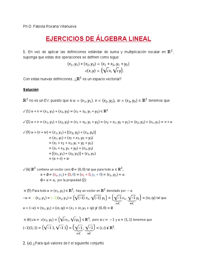 Ejercicios de Álgebra Lineal | PDF | Espacio vectorial | Álgebra