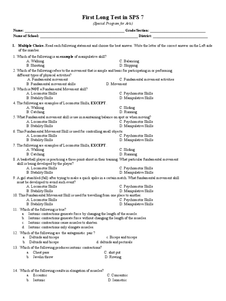 SPS 7 Fundamental Movement Skills Test | PDF | Muscle Contraction ...