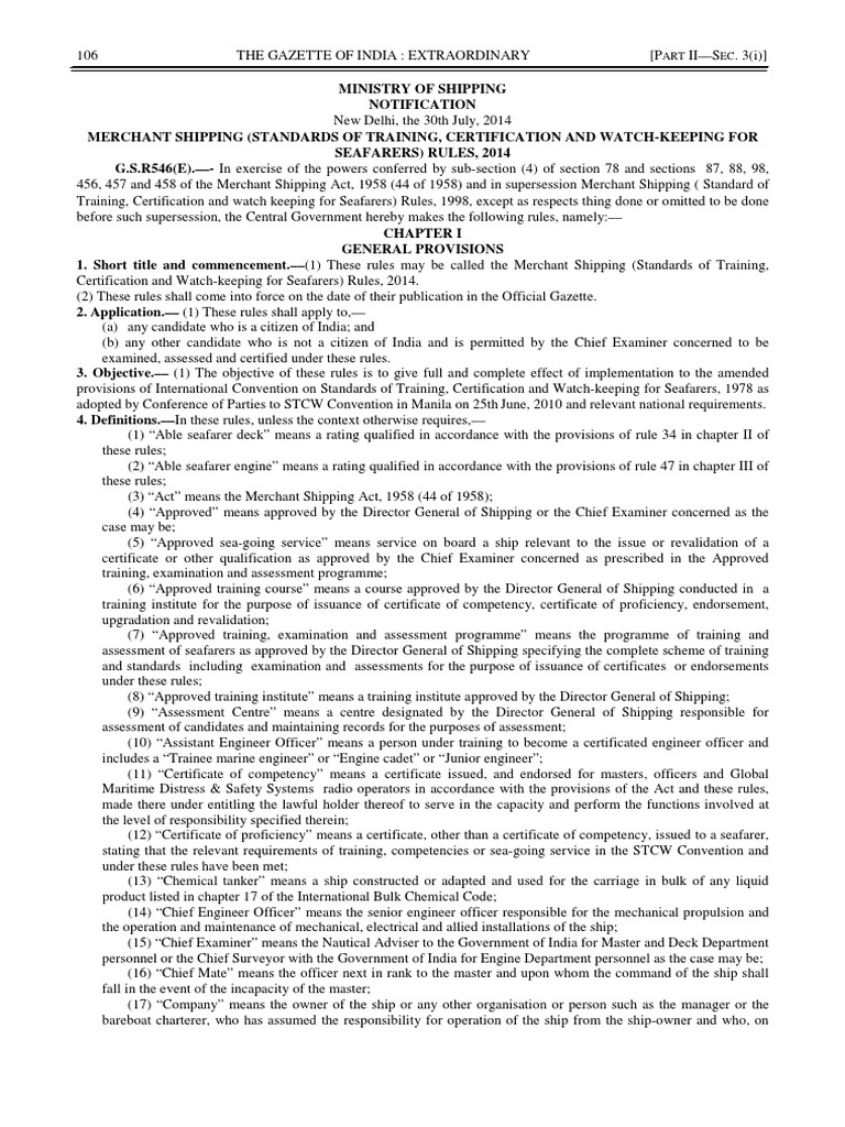 Merchant Shipping (Standards of Training Certification and Watch