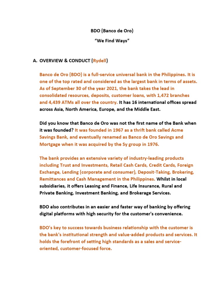 BDO (Banco de Oro) - We Find Ways | PDF | Economies | Financial Services