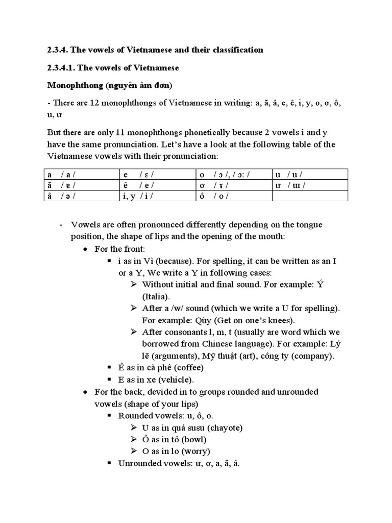 2.3.4. The Vowels of Vietnamese and Their Classification | PDF