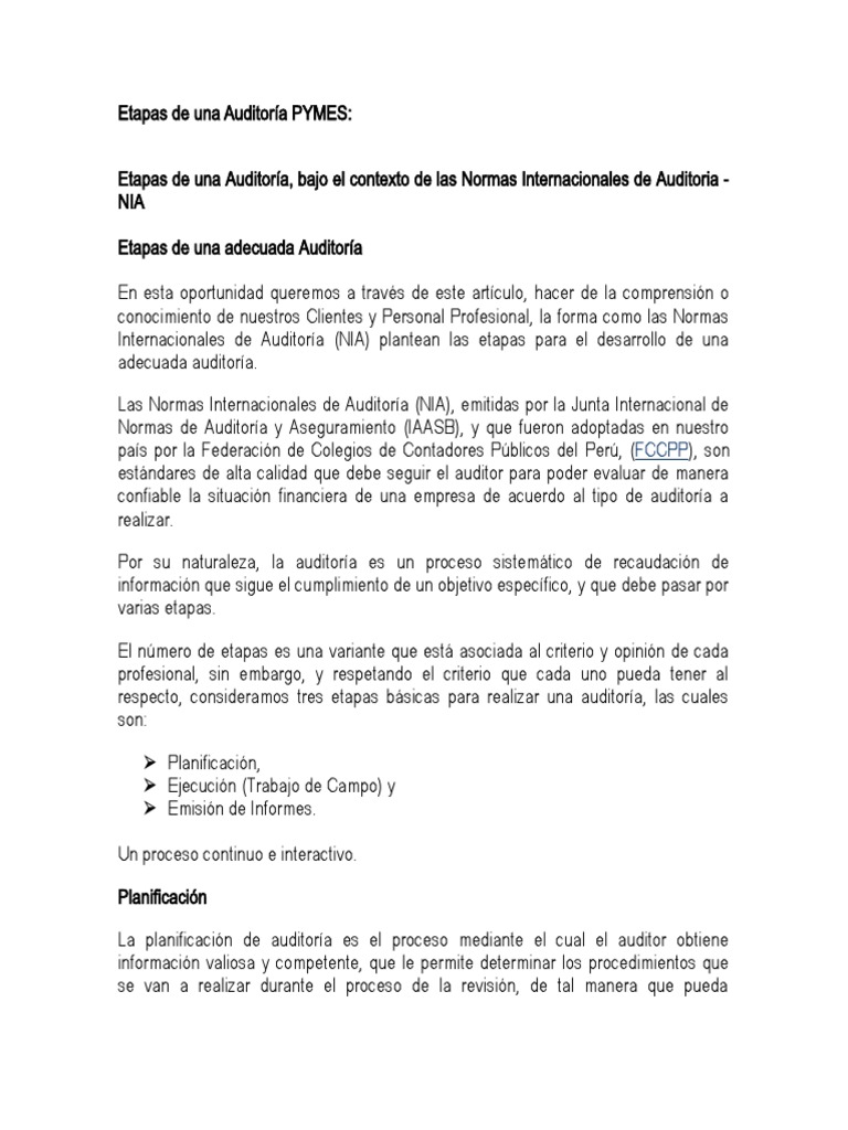 Etapas Clave en Auditoría para PYMES | PDF | Auditoría | Contralor