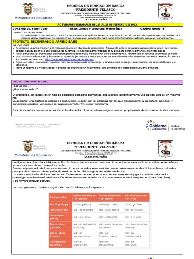Actividades Semana 21 - 25 de Febrero | PDF