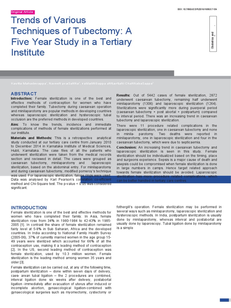 Trends of Various Techniques of Tubectomy A Five Y PDF