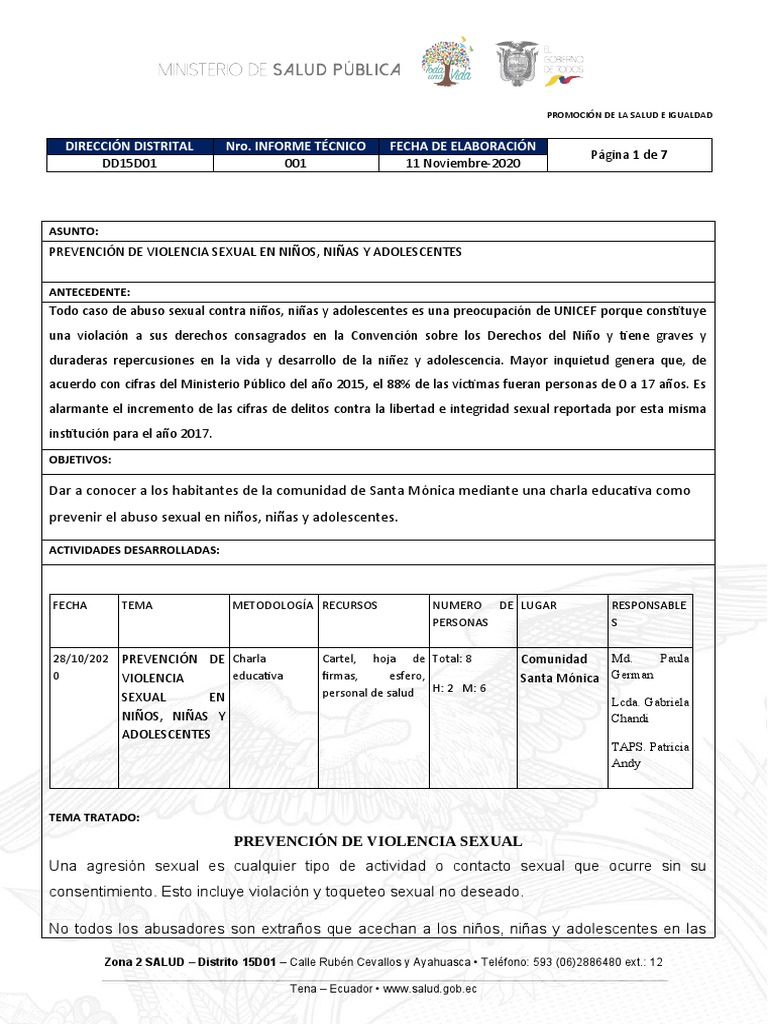 Prevención de Violencia Sexual Infantil | PDF | Violencia sexual ...