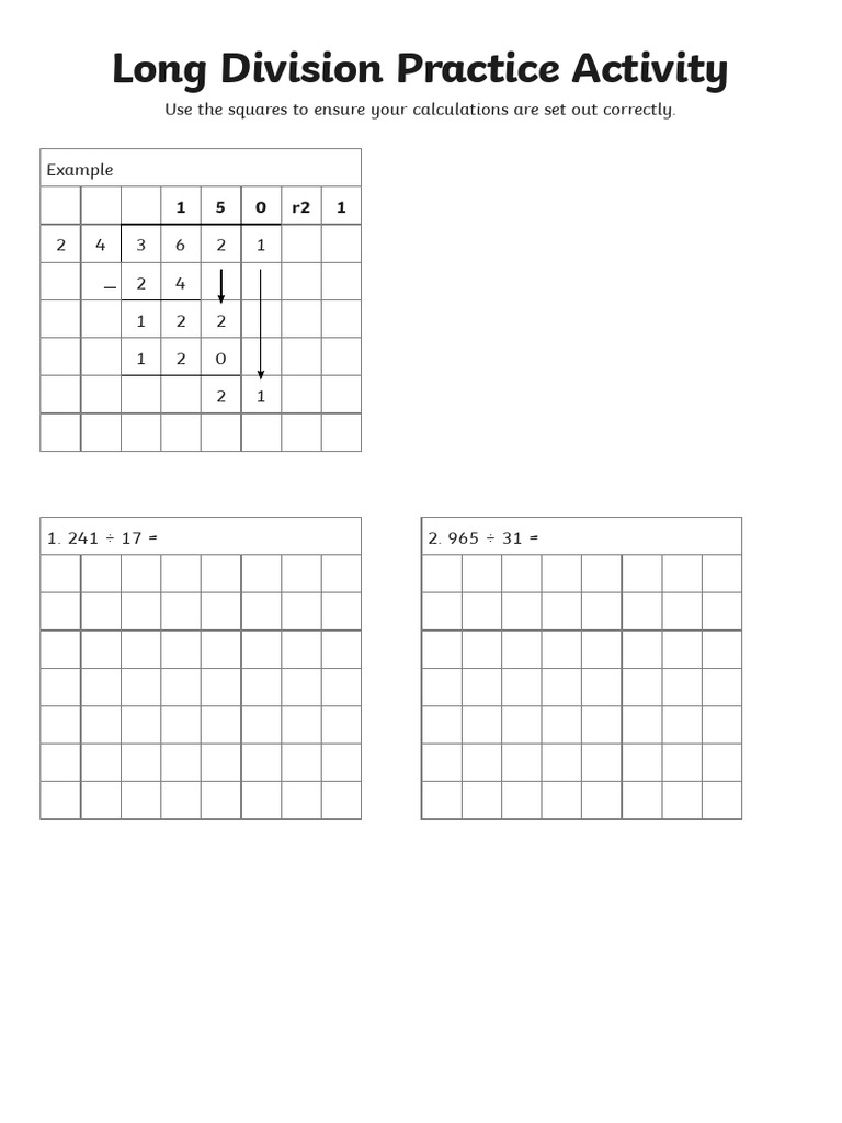 Long Division Practice Activity Sheet | PDF