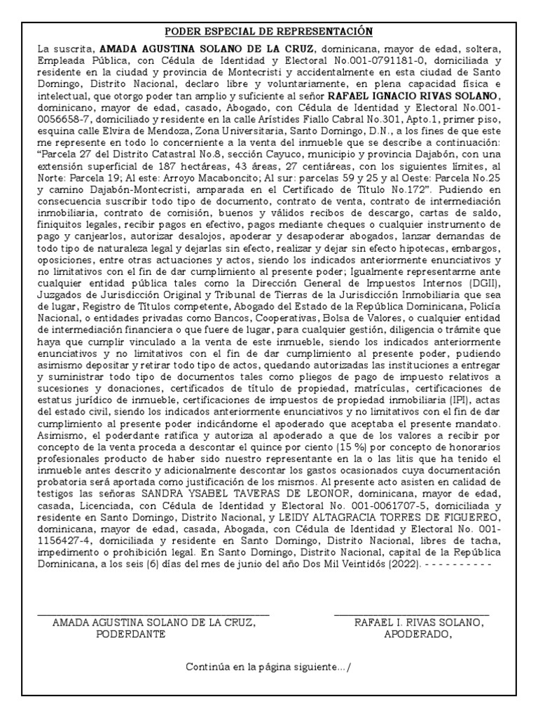 Poder Especial de Representación Notarial | PDF | República Dominicana ...