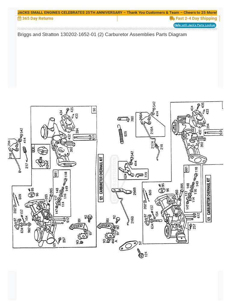 Briggs and Stratton 130202165201 Parts Diagram For (2) Carburetor