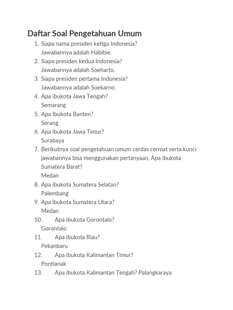 Daftar soal pengetahuan umum pdf