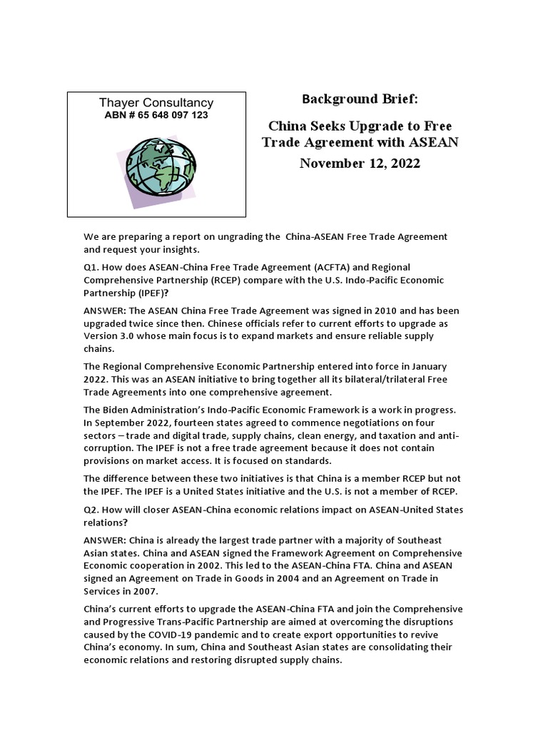 China Upgrades ASEAN Free Trade Agreement | PDF | Business | Law