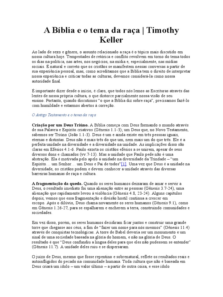 A Bíblia e o Tema Da Raça Timothy Keller PDF Jesus Apóstolo Paulo