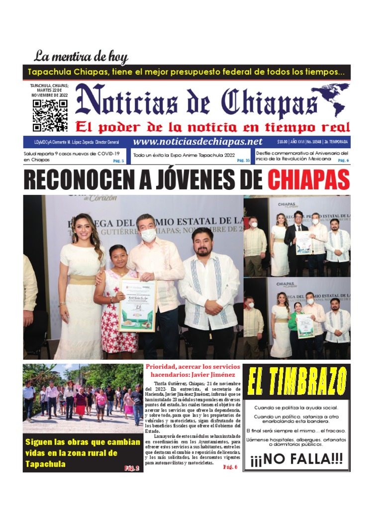 Periódico Noticias de Chiapas, Edición Virtual Martes 22 de Noviembre ...