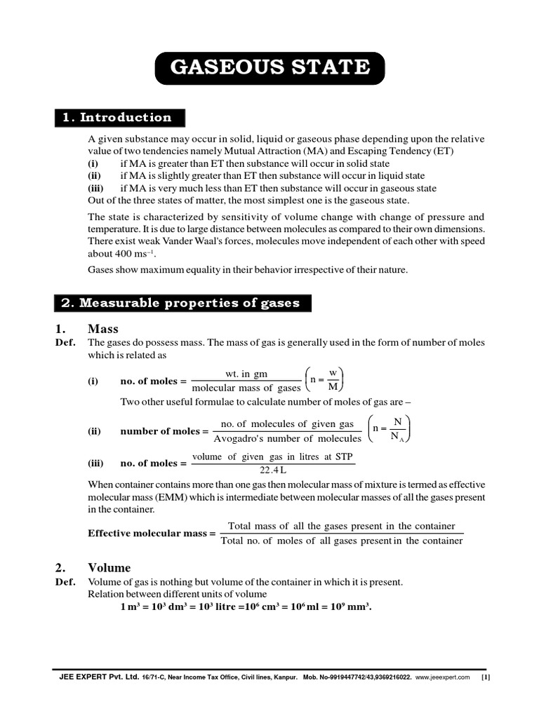 Gaseous State: Properties and Calculations | PDF | Technology & Engineering