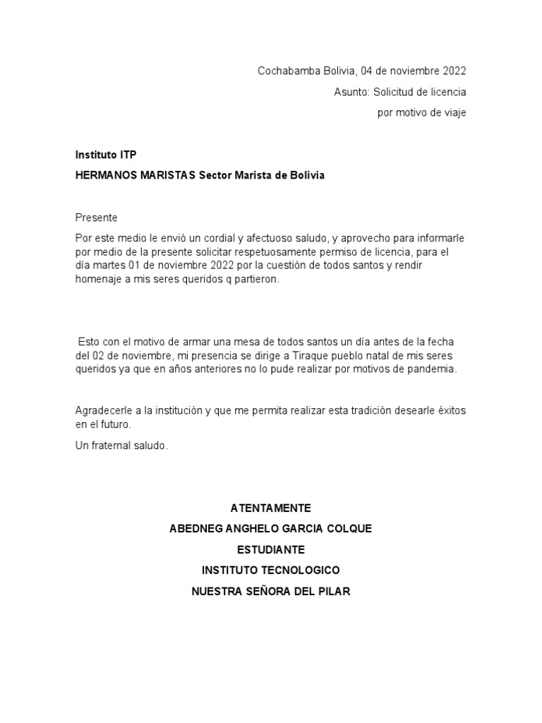 Carta Solicitud de Licencia | PDF