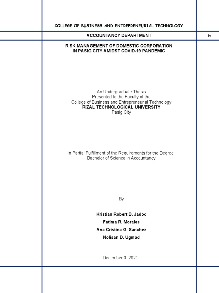 Risk Management in Pasig Corporations | PDF | Thesis | Science