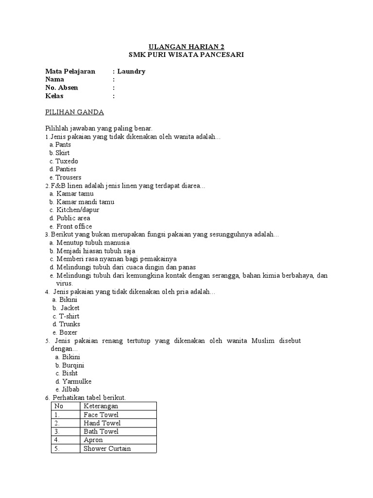 Laundry Knowledge Assessment PDF