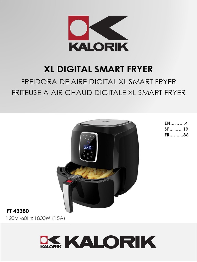 Kalorik XL Digital Family Air Fryer FT 43380 W PDF Ac Power Plugs