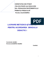 Lucrare Metodico-Ştiinţifică Pentru Acordarea Gradului Didactic I