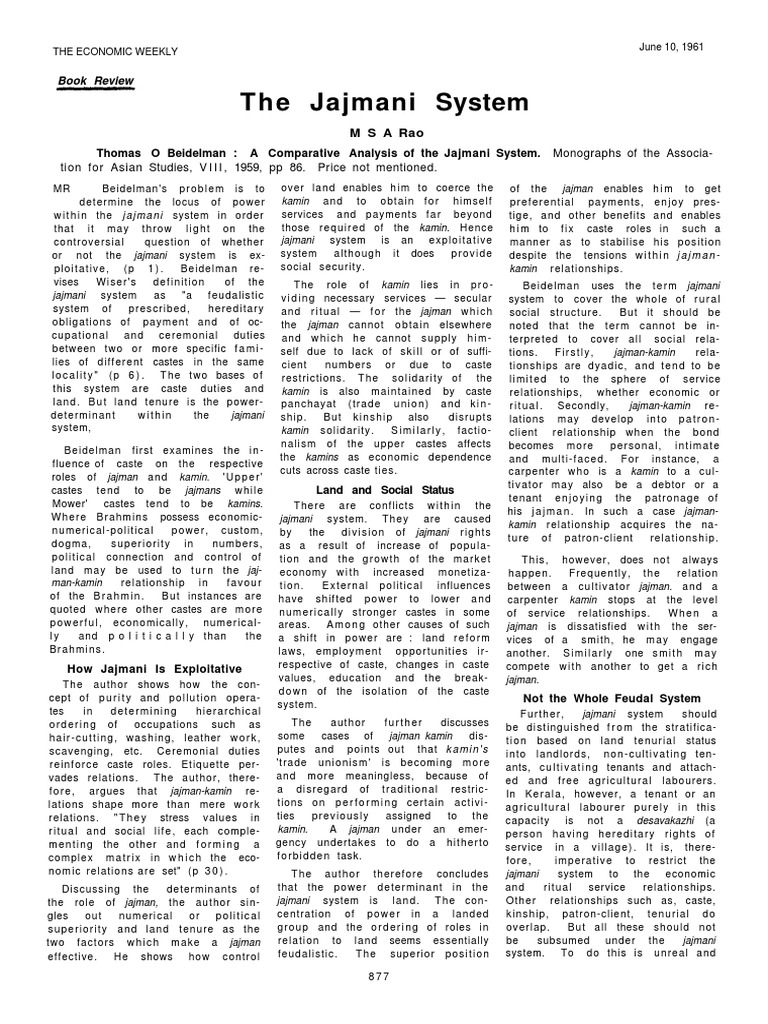 The Jajmani System PDF