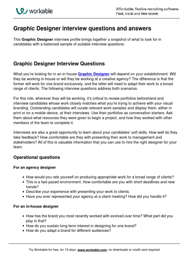 Graphic Designer Interview Questions PDF