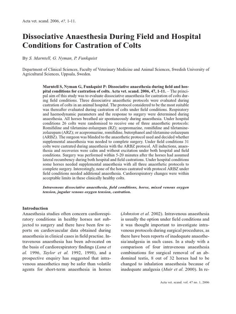 Dissociative Anaesthesia During Field and Hospital PDF Anesthesia Vein