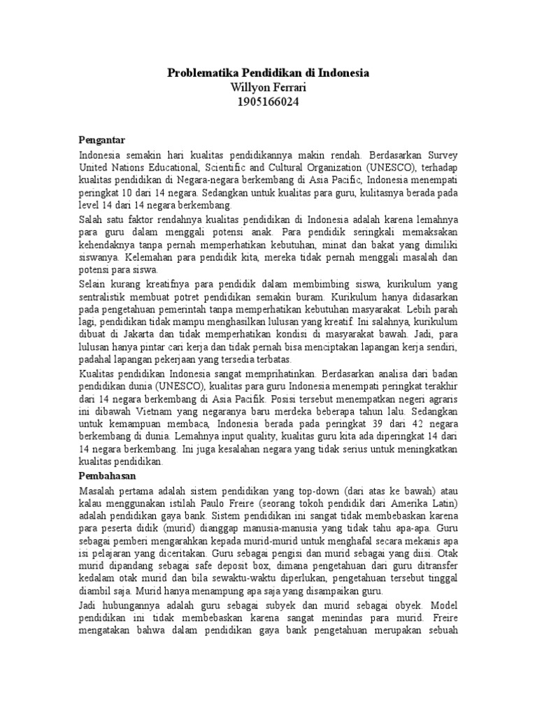 Krisis Kualitas Pendidikan Indonesia | PDF | Kesehatan Holistik